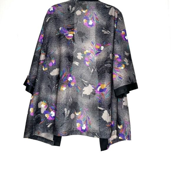 Vintage Edith Martin California Open Front Sheer Metallic Floral Cardigan Shaw - Picture 3 of 8